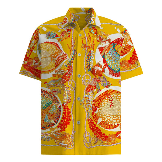 Bright Yellow Print Short Sleeve Shirt Jonvidesign