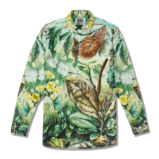 Butterfly in the Woods Pattern Long Sleeve Button Down Shirt Jonvidesign