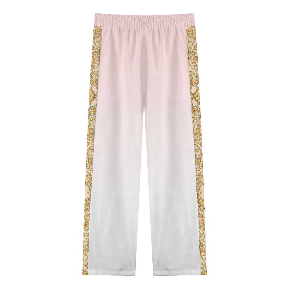 Baroque Globe Pattern Casual Trousers With Elastic Waistband