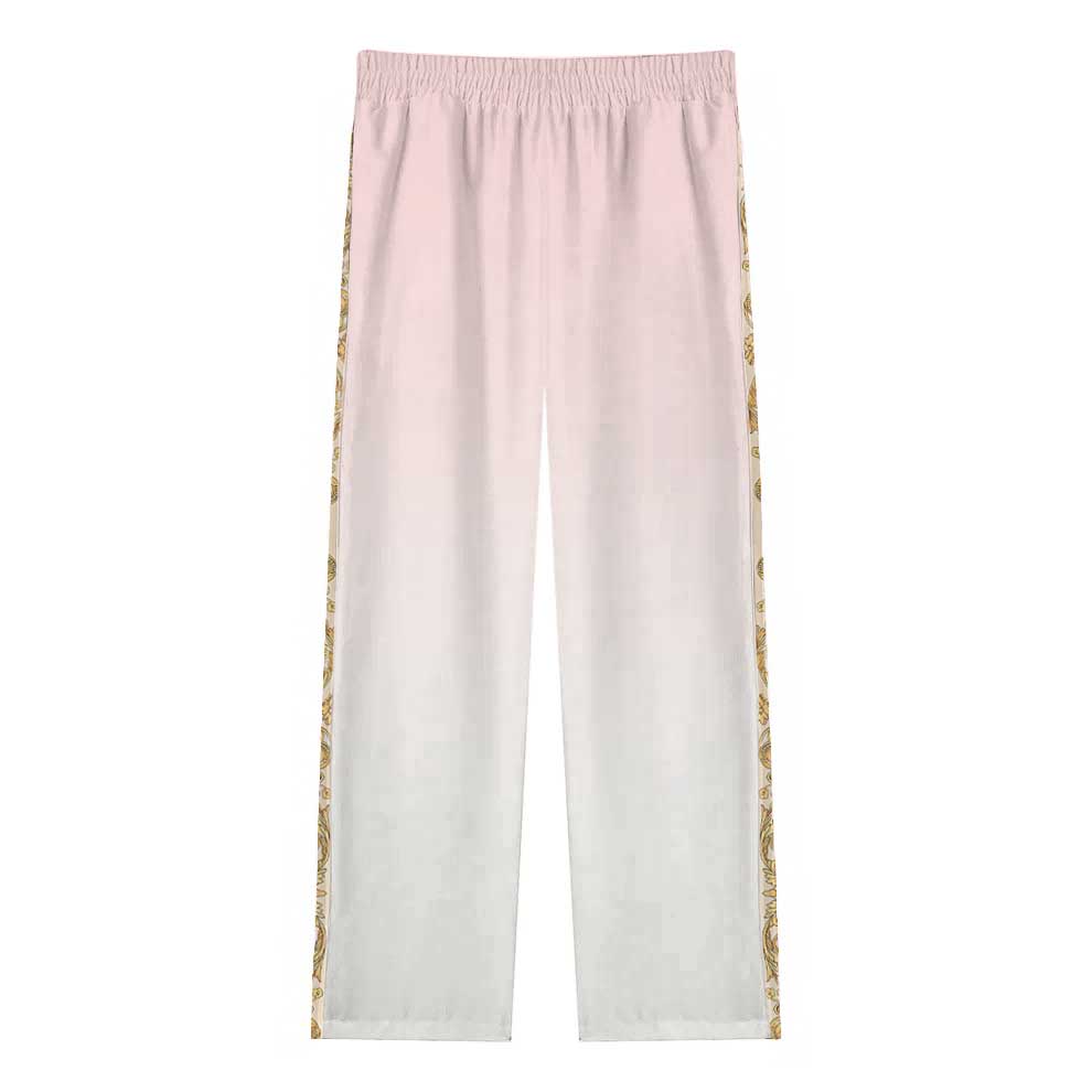 Baroque Globe Pattern Casual Trousers With Elastic Waistband