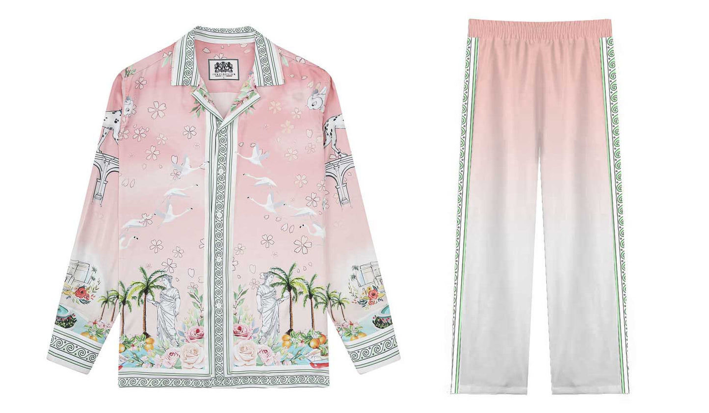 Retro Palace Spotted Dog Print Casual Trousers With Elastic Waistband