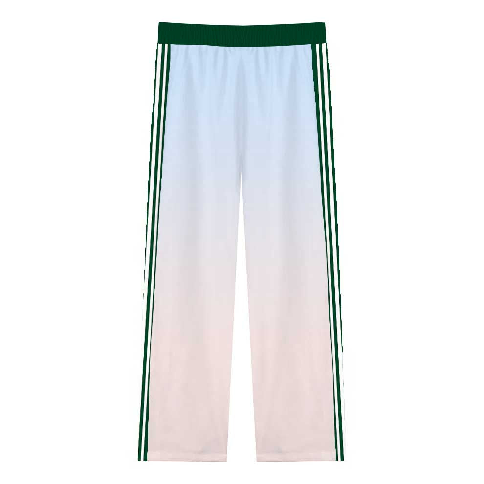 Green Tennis Court Pattern Casual Trousers With Elastic Waistband
