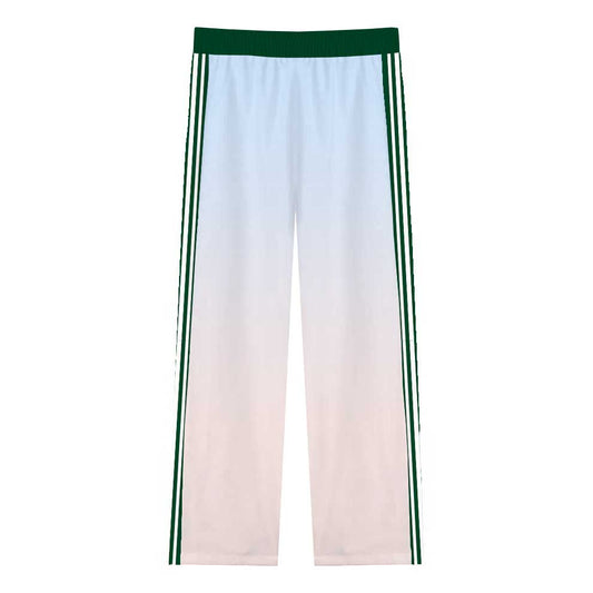 Green Tennis Court Pattern Casual Trousers With Elastic Waistband