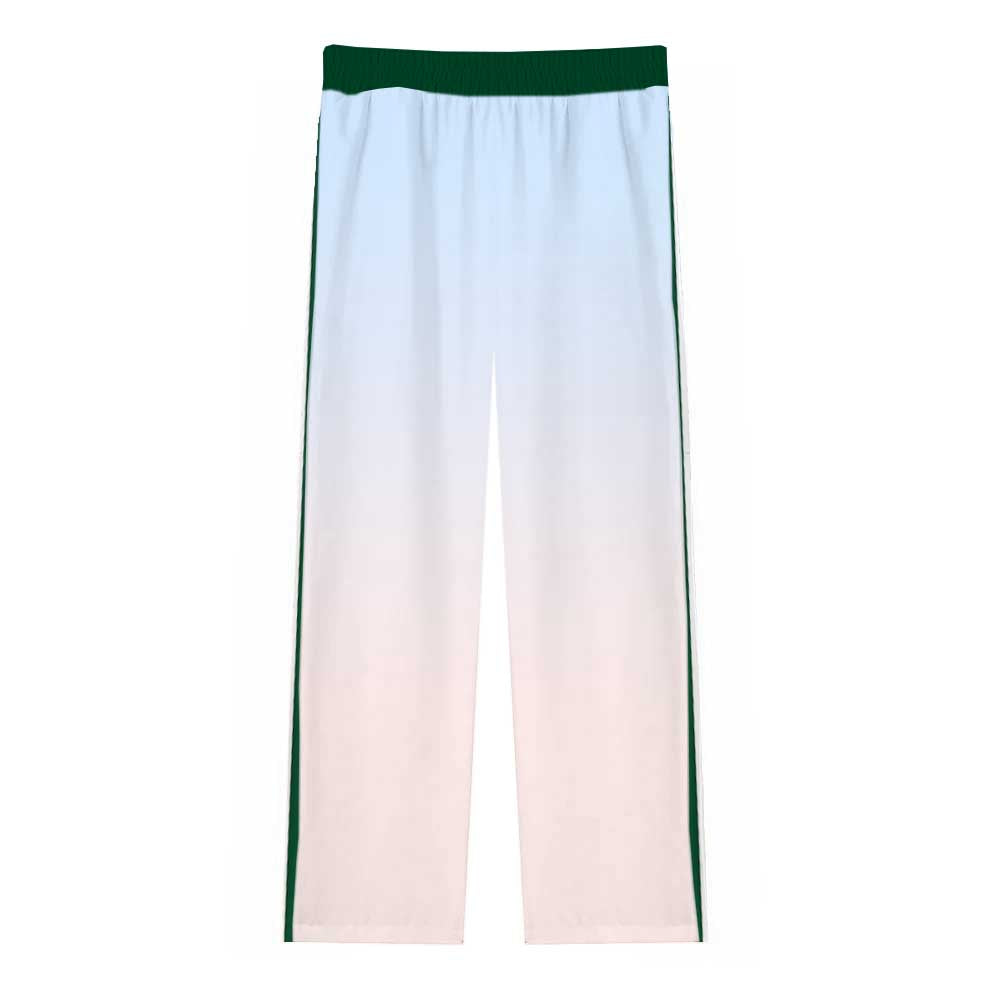 Green Tennis Court Pattern Casual Trousers With Elastic Waistband