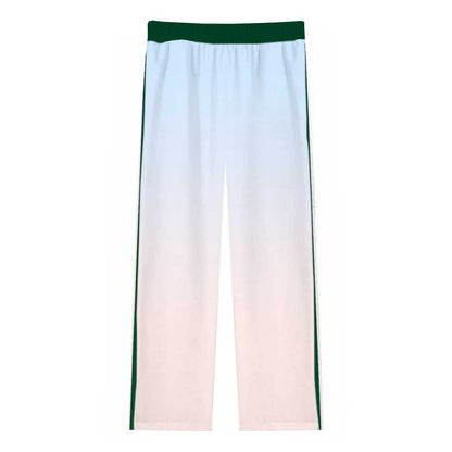 Green Tennis Court Pattern Casual Trousers With Elastic Waistband