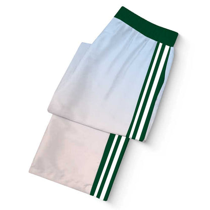 Green Tennis Court Pattern Casual Trousers With Elastic Waistband