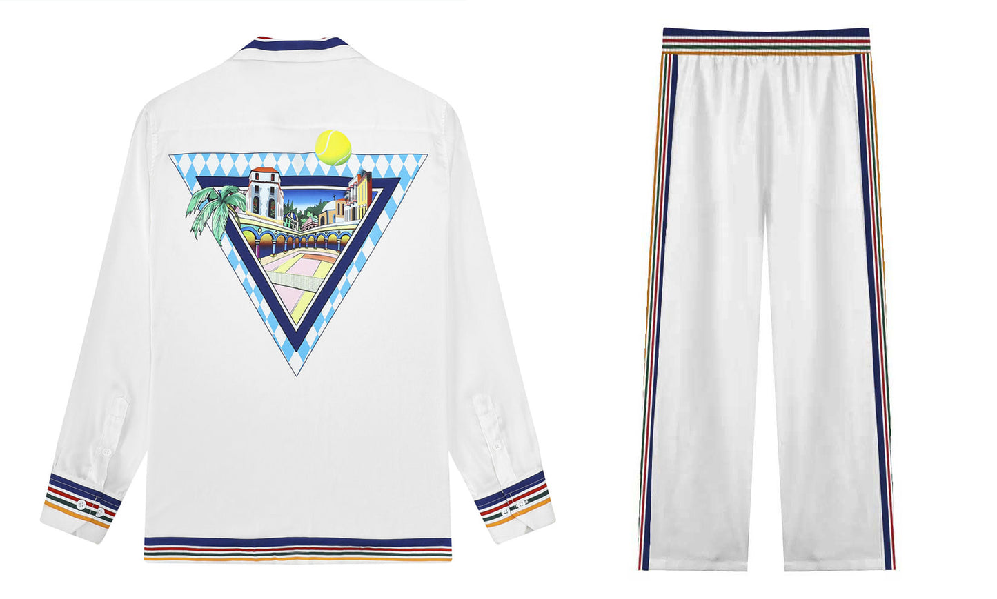 Western Architecture Print Casual Trousers With Elastic Waistband