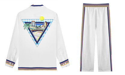 Western Architecture Print Casual Trousers With Elastic Waistband