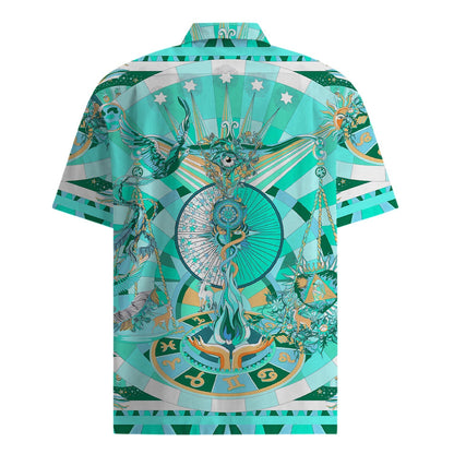 Classic Short Sleeve Shirt in Teal with Scale Accents Jonvidesign