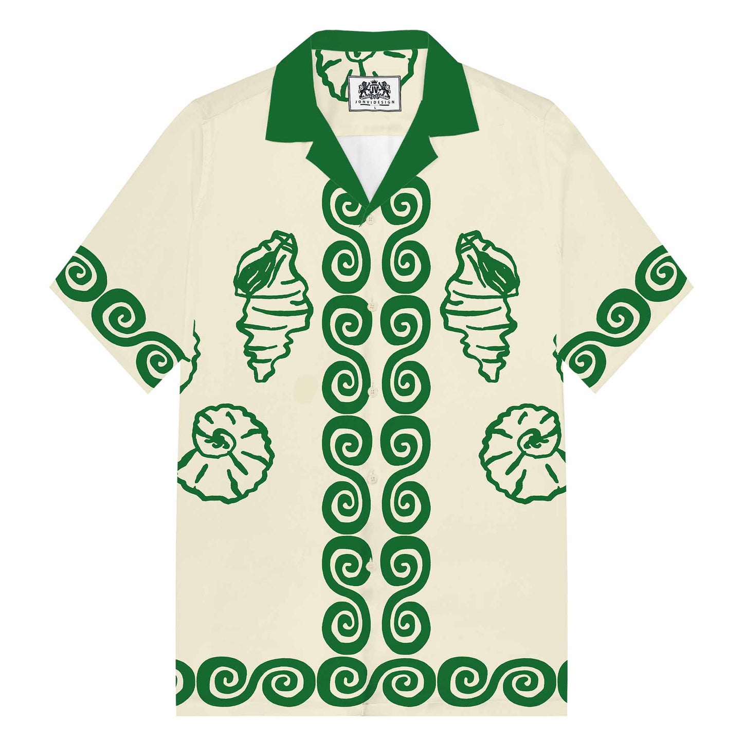 Holiday Style Shell Print Camp Collar Short Sleeve Shirt