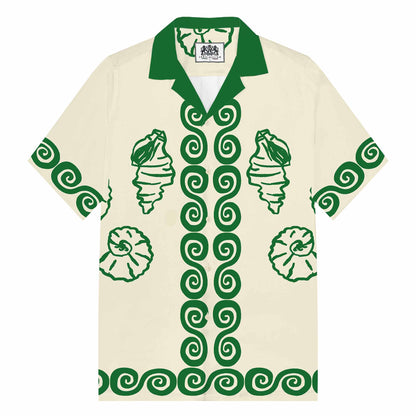 Holiday Style Shell Print Camp Collar Short Sleeve Shirt