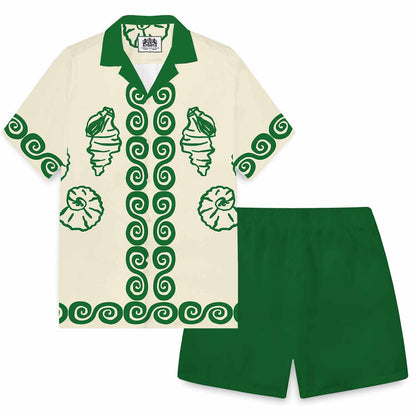 Holiday Style Shell Print Camp Collar Short Sleeve Shirt