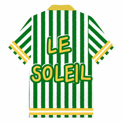 Green Vertical Stripes Camp Collar Short Sleeve Shirt