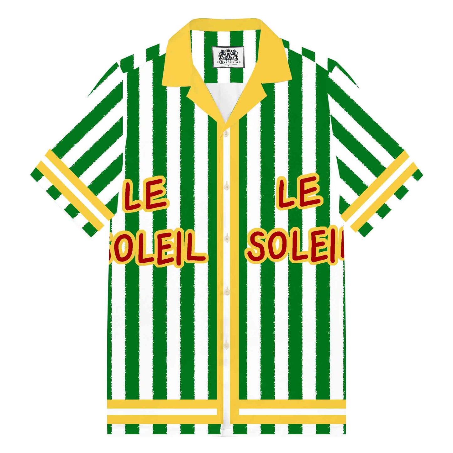 Green Vertical Stripes Camp Collar Short Sleeve Shirt