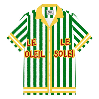 Green Vertical Stripes Camp Collar Short Sleeve Shirt