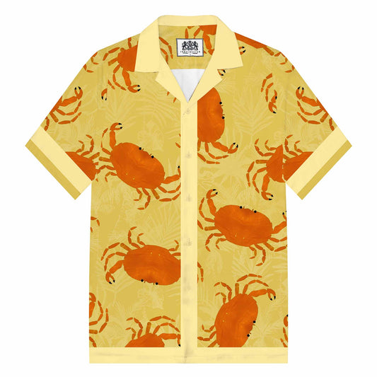 Beach Style Crab Pattern Camp Collar Short Sleeve Shirt