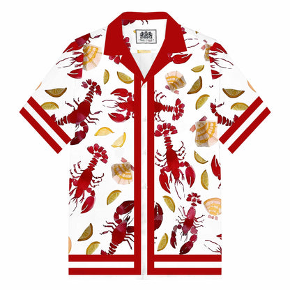 Lemon Slice Crayfish Pattern Camp Collar Short Sleeve Shirt