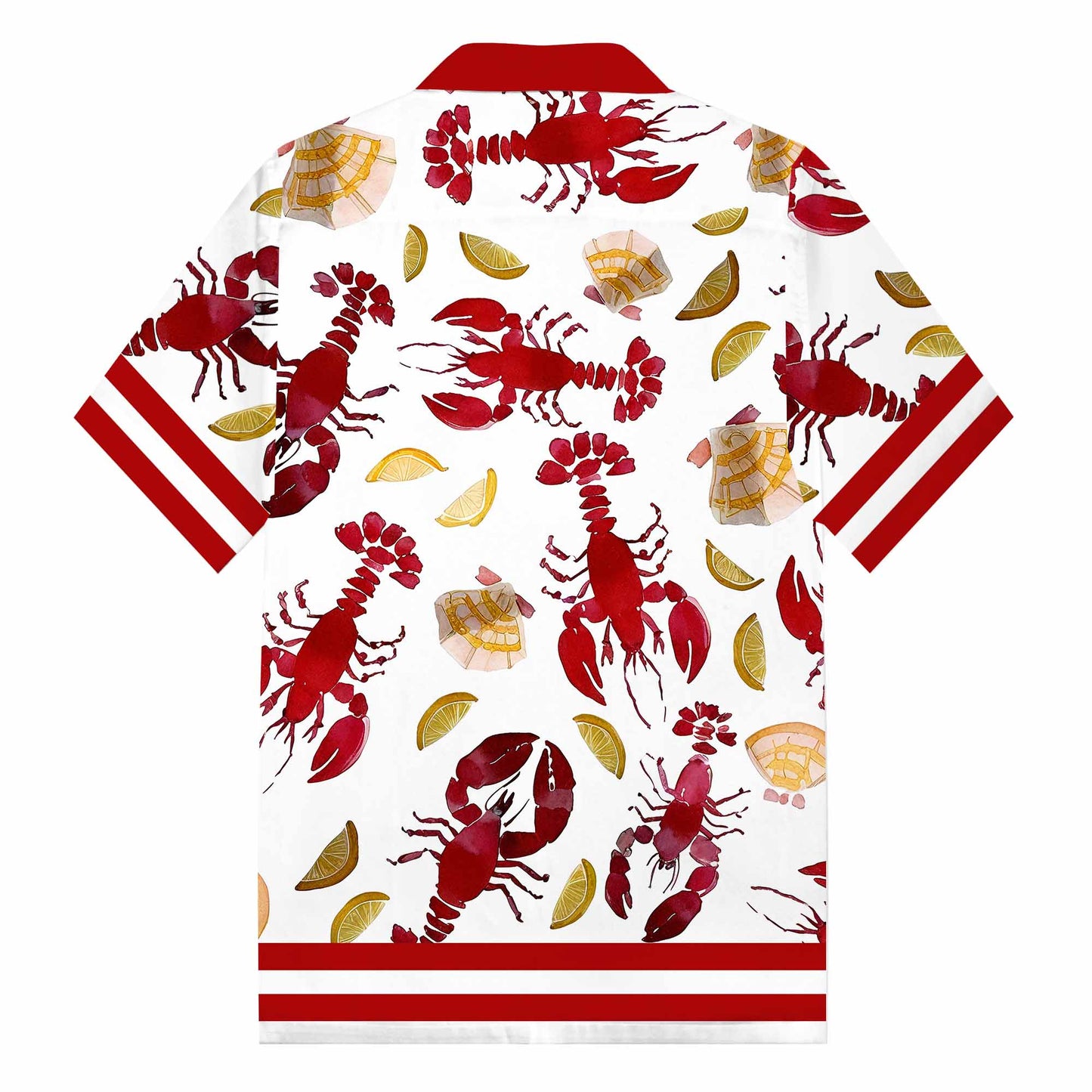 Lemon Slice Crayfish Pattern Camp Collar Short Sleeve Shirt