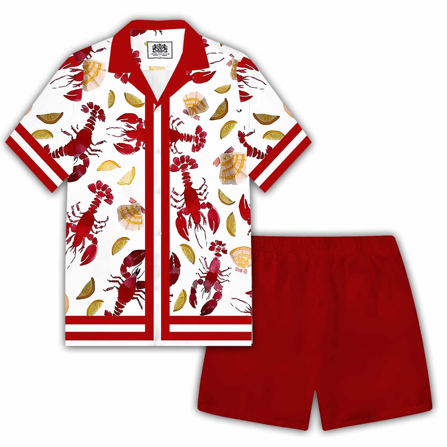 Lemon Slice Crayfish Pattern Elastic Waistband Summer Casual Shorts