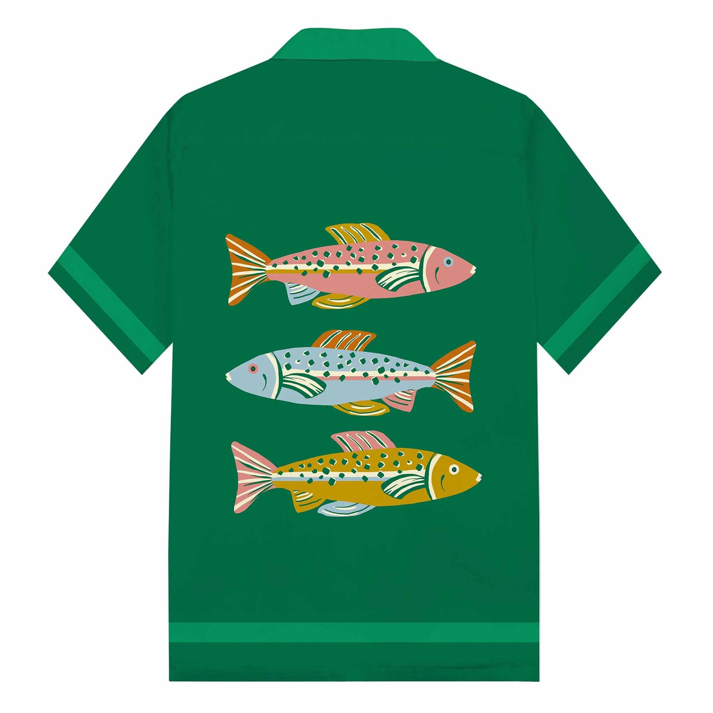 Colorful Fish Print Camp Collar Short Sleeve Shirt