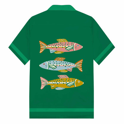 Colorful Fish Print Camp Collar Short Sleeve Shirt