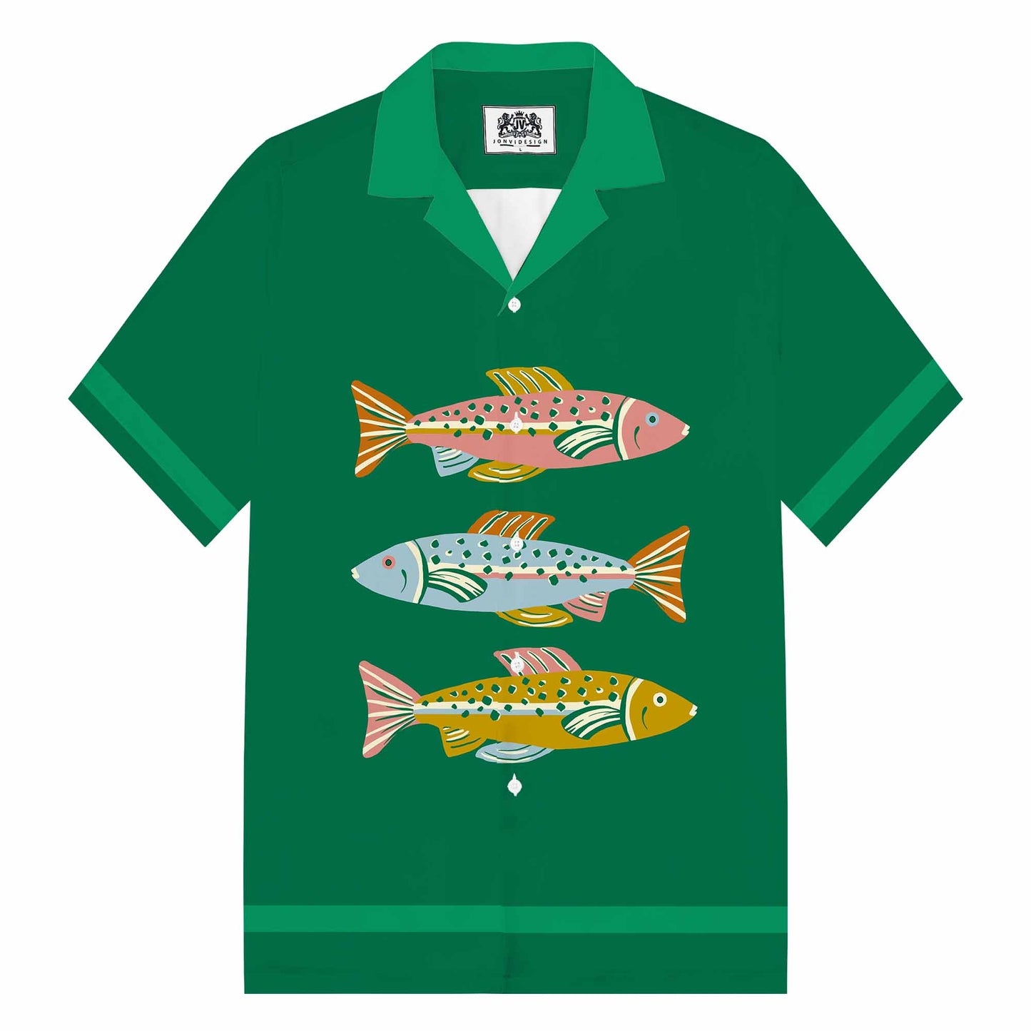 Colorful Fish Print Camp Collar Short Sleeve Shirt