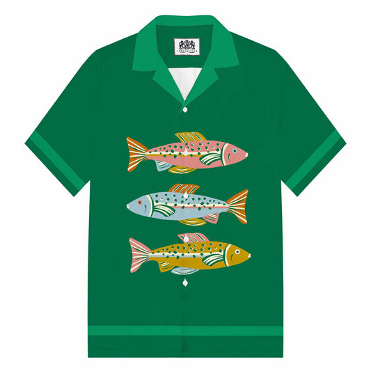 Colorful Fish Print Camp Collar Short Sleeve Shirt