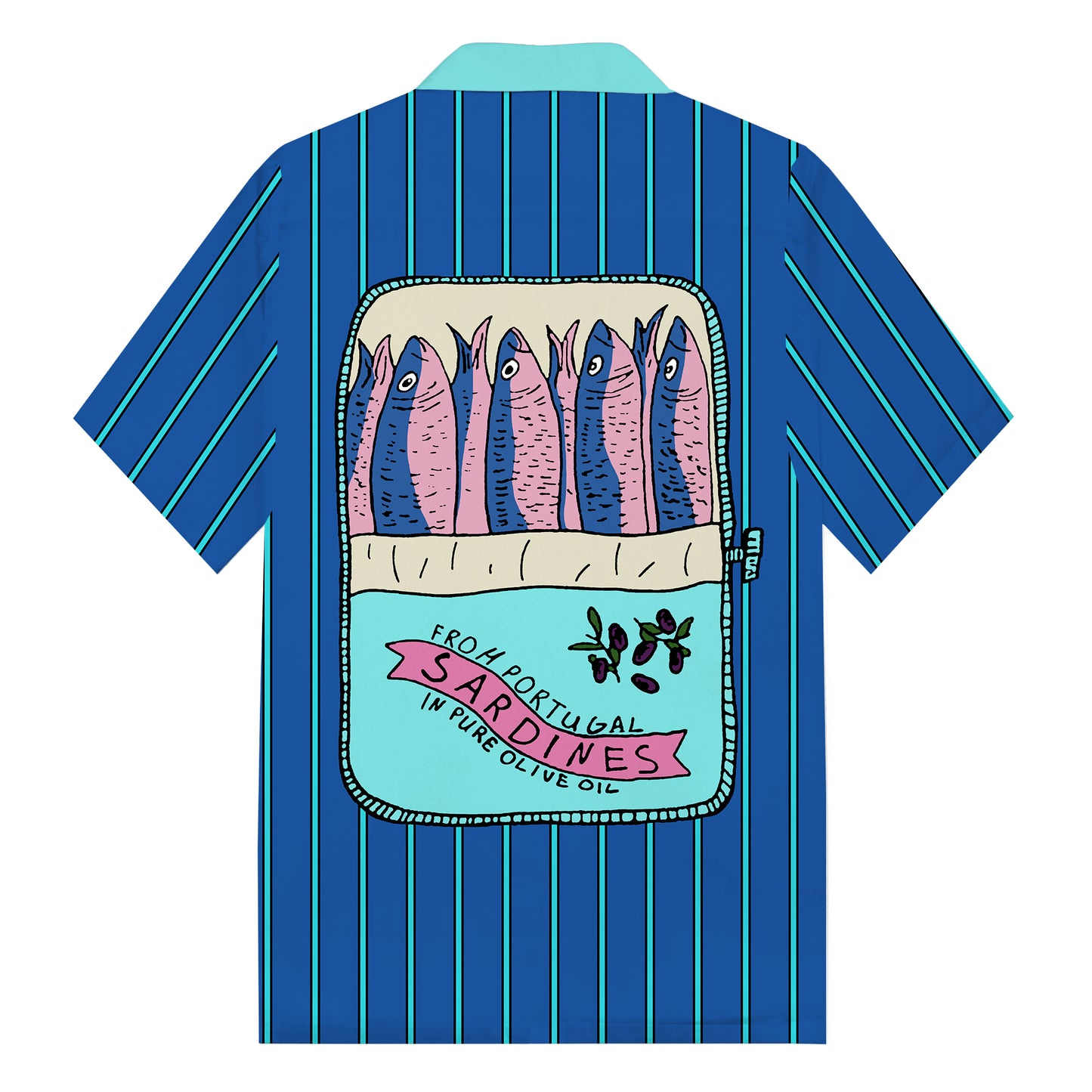 Blue Striped Vintage Sardines Short Sleeve Shirt