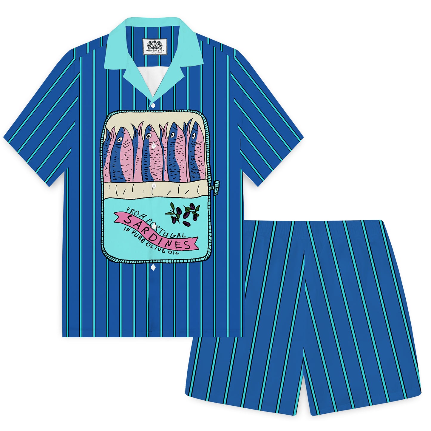 Blue Striped Vintage Sardines Short Sleeve Shirt