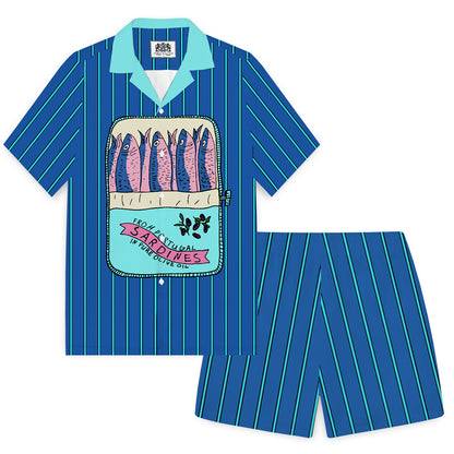 Blue Striped Vintage Sardines Short Sleeve Shirt