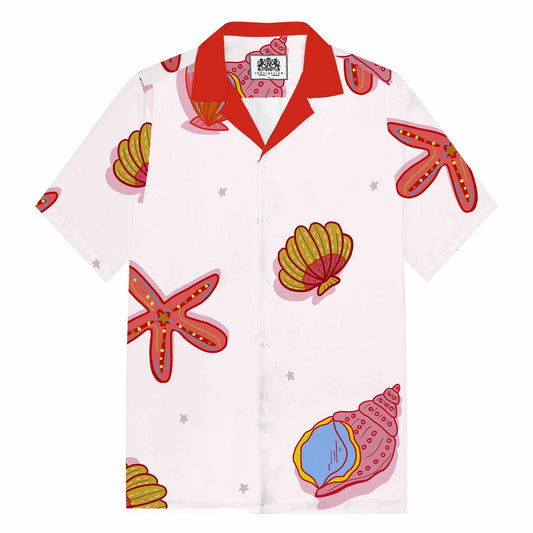 Summer Beach Theme Shell And Conch Print Camp Collar Short Sleeve Shirt