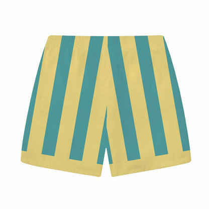 Striped Lemon Fruit And Lemon Flower Pattern Elastic Waistband Summer Casual Shorts
