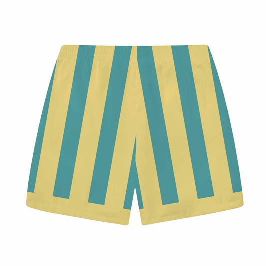 Striped Lemon Fruit And Lemon Flower Pattern Elastic Waistband Summer Casual Shorts