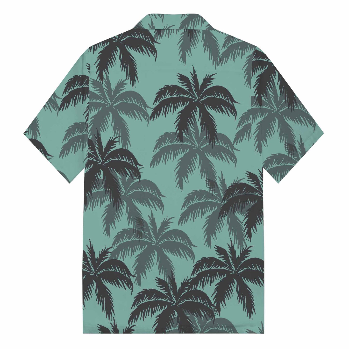 Green Hawaiian Leaf Pattern Camp Collar Short Sleeve Shirt