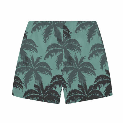 Green Hawaiian Leaf Pattern  Elastic Waistband Summer Casual Shorts