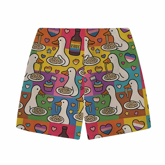 Japanese Goose Eating Spaghetti Elastic Band Hawaiian Shorts