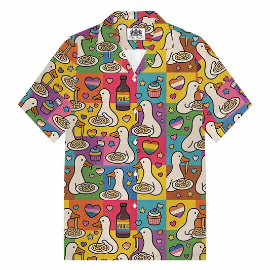 Japanese Goose Eating Spaghetti Hawaiian Camp Collar Short-Sleeved Shirt