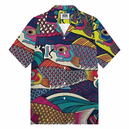 Colorful Fish Print Camp Collar Short-Sleeved Shirt