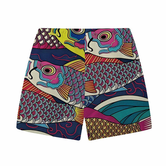 Colorful Fish Print Elastic Band Casual Shorts