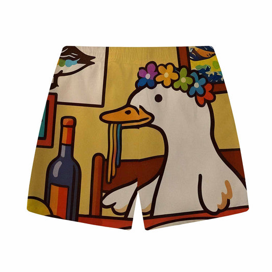 Funny Goose Eating Spaghetti Print Elastic Band Casual Shorts