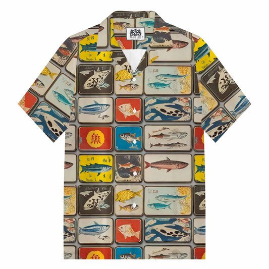 Summer Retro Fish Series Camp Collar Short-Sleeved Shirt