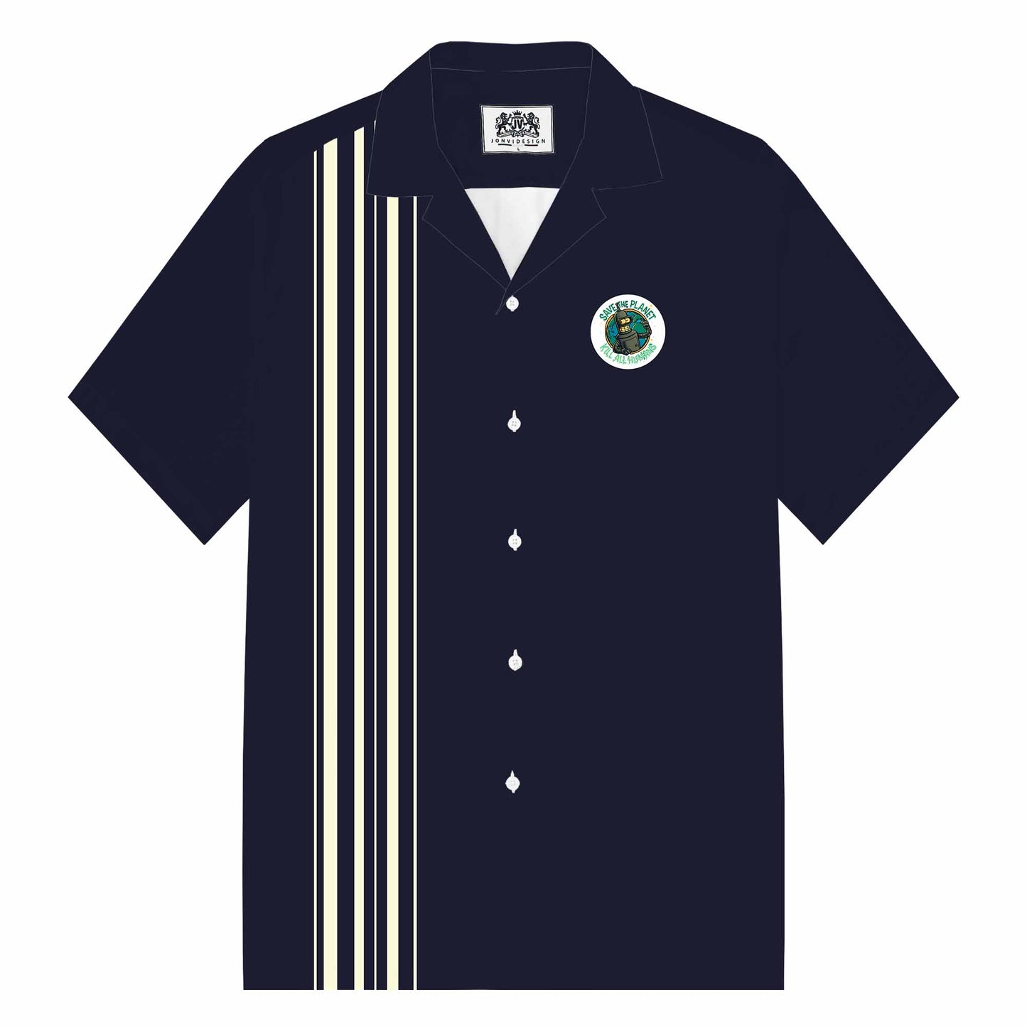 Save The Planet, Kill All Humans Print Camp Collar Short-Sleeved Shirt