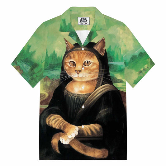 Funny Cat Art Lovers Print Camp Collar Short-Sleeved Shirt