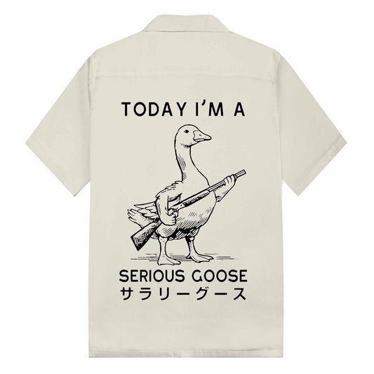 Today I'm A Serious Goose Print Camp Collar Short-Sleeved Shirt