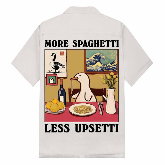 Summer More Spaghetti Less Upsetti Print Camp Collar Short-Sleeved Shirt