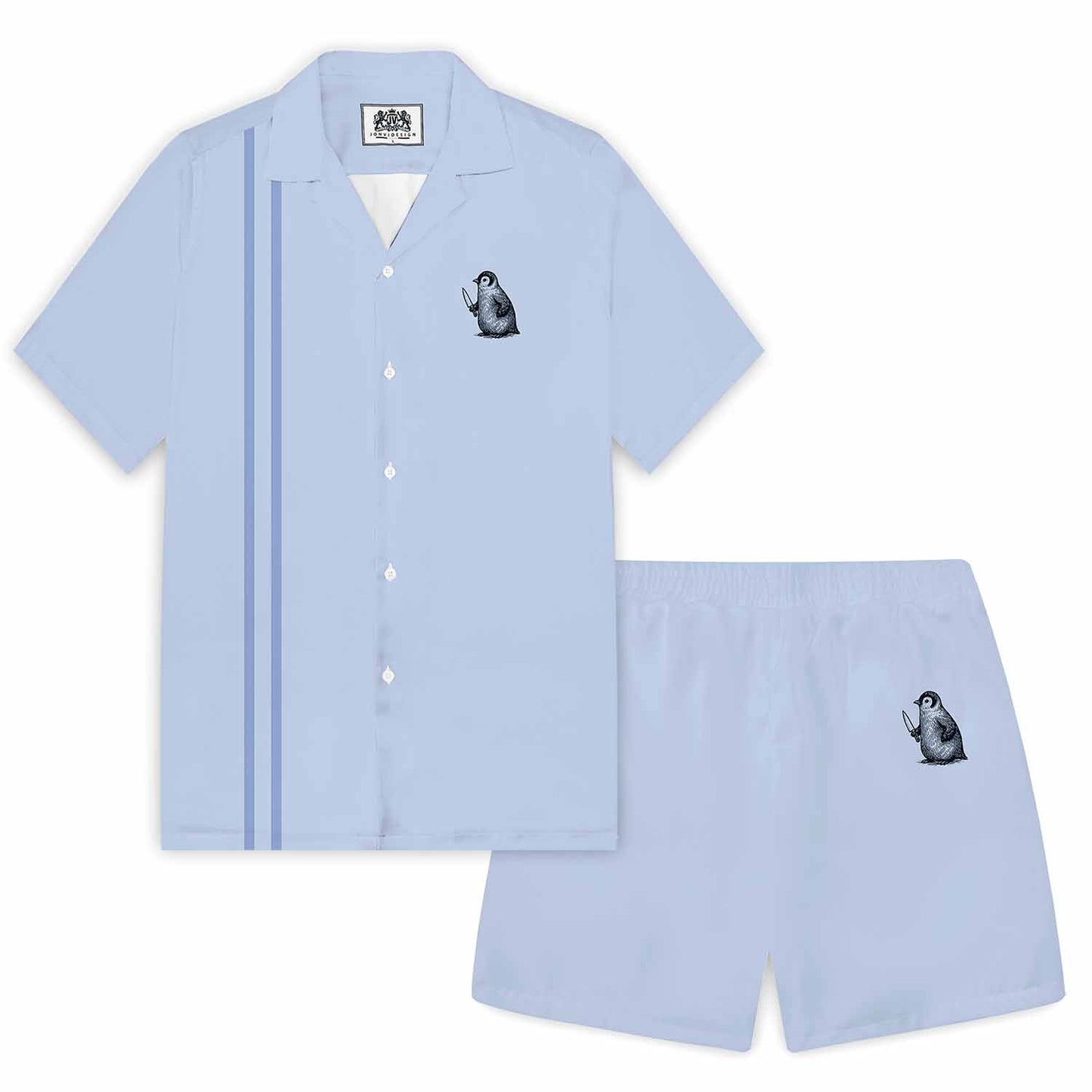 Fight Or Flight Funny Penguin Print Camp Collar Short-Sleeved Shirt