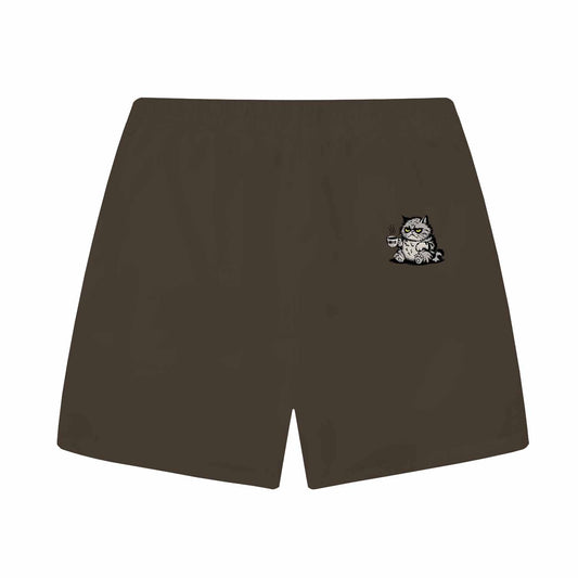 Funny Cat And Coffee Im Here Im Awake  Print Elastic Band Casual Shorts