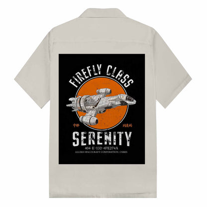 Vintage Star Wars Firefly Class Serenity Print Camp Collar Short-Sleeved Shirt