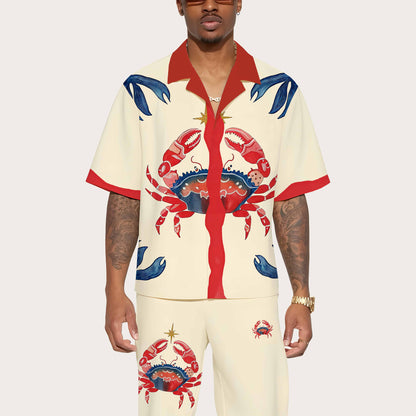 Beach Style Seafood Crab Pattern Elastic Waistband Summer Casual Shorts