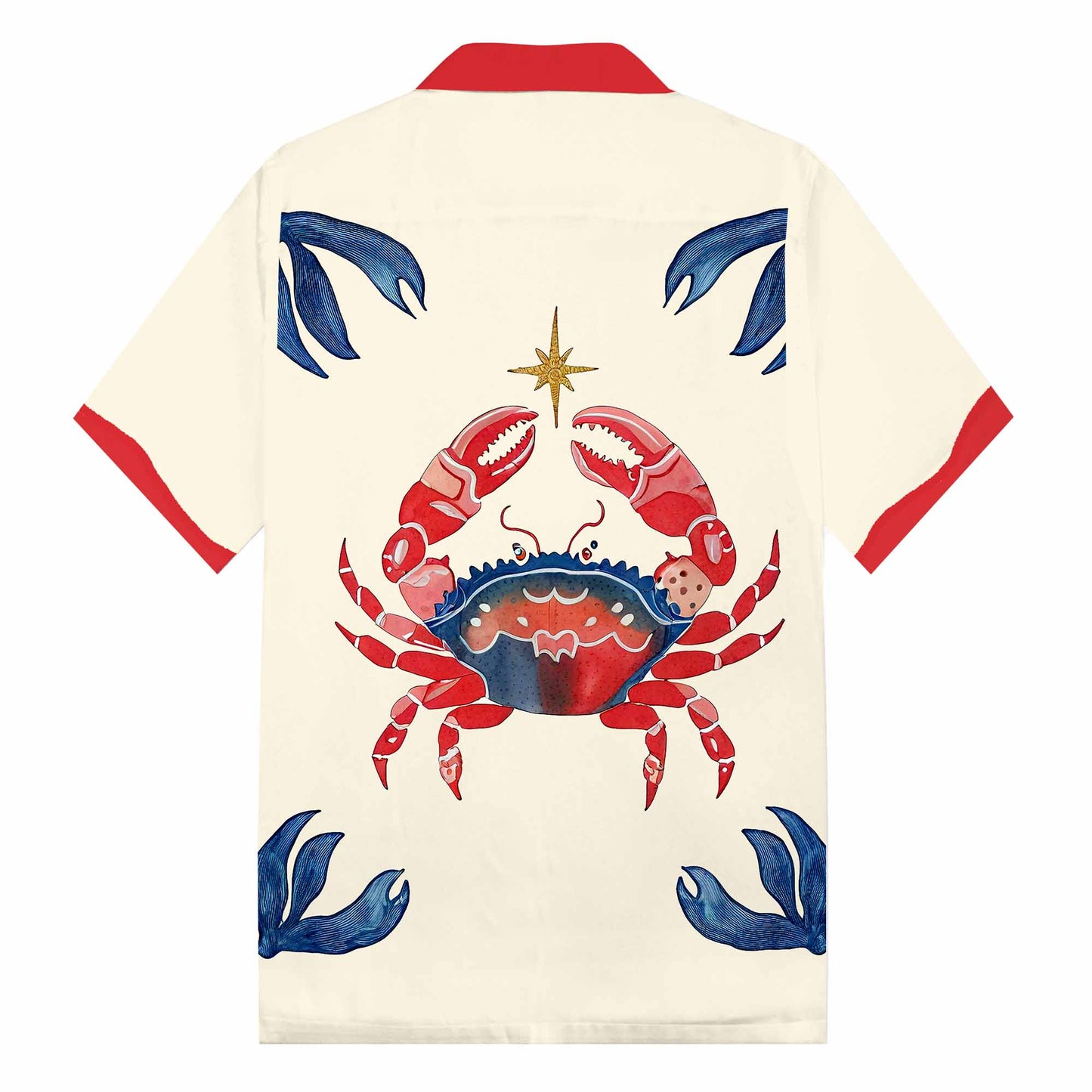 Beach Style Seafood Crab Pattern Camp Collar Short-Sleeved Shirt
